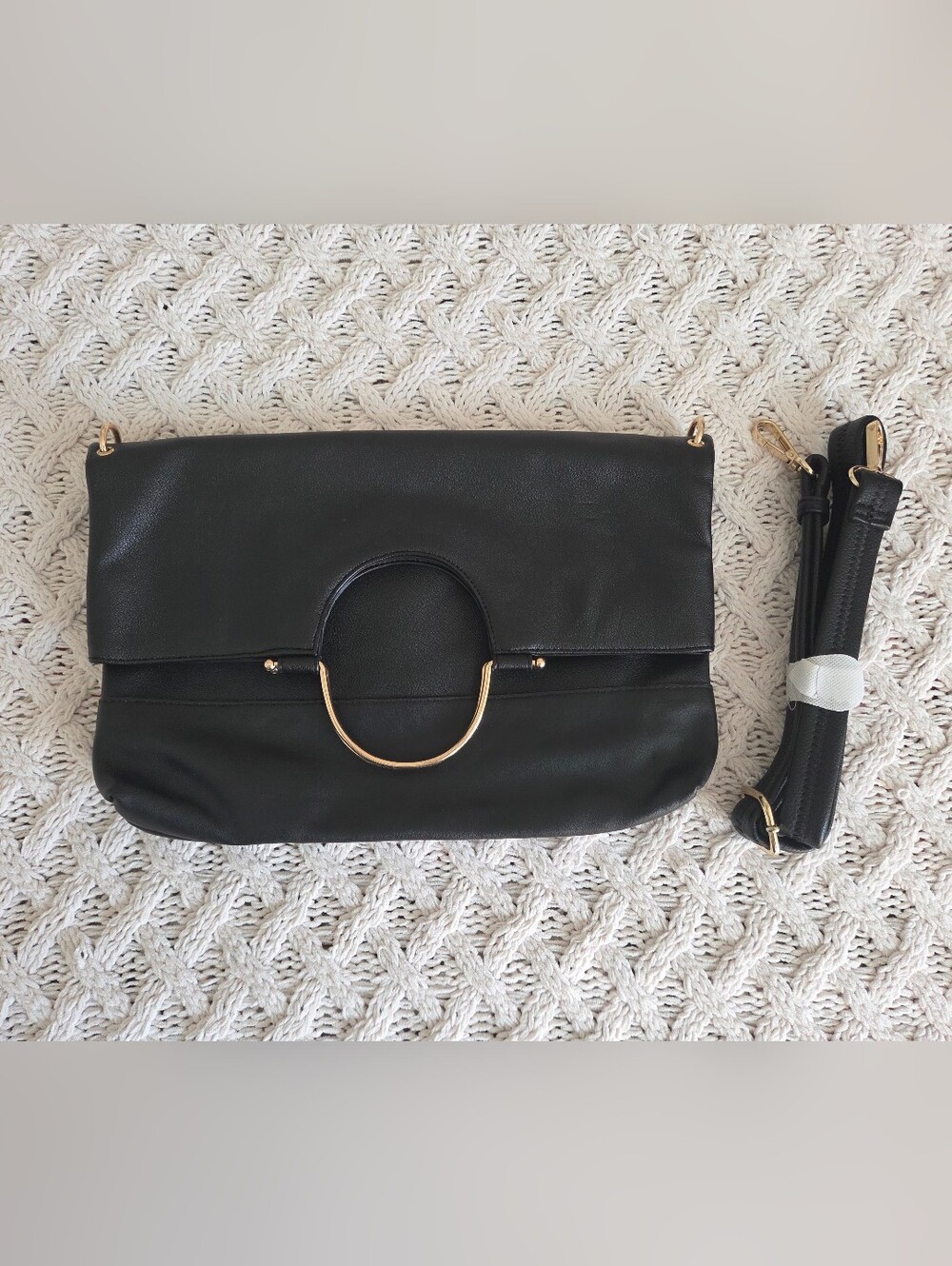a new day Black Clutch with Gold Ring Detail